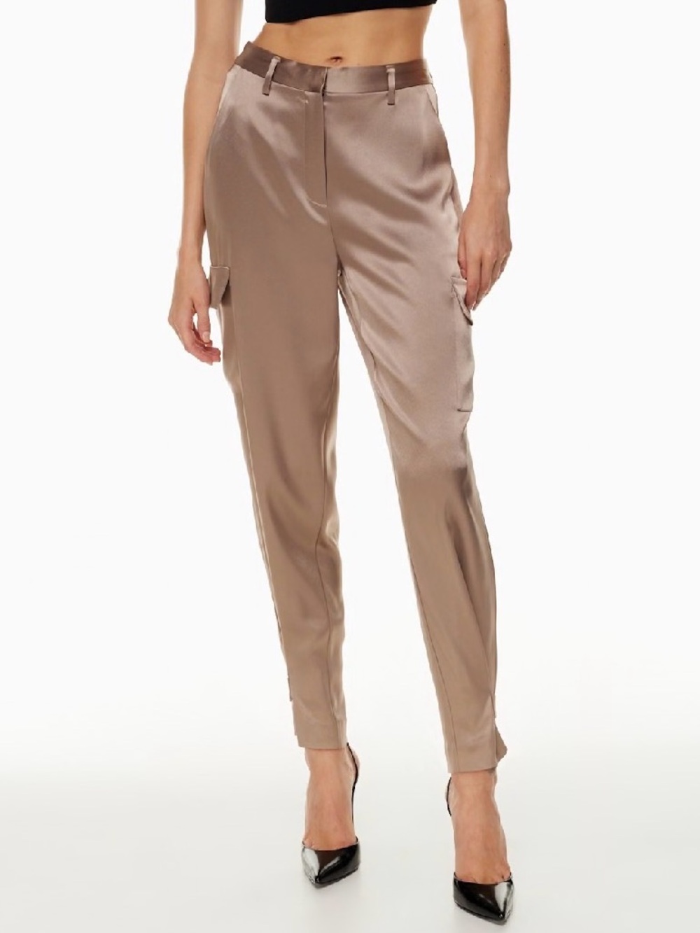 Babaton Taupe Straight-Leg Satin Pants
